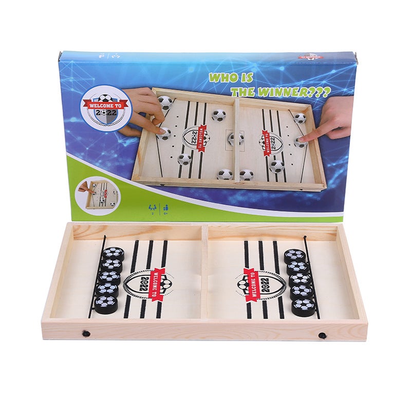 Fast Sling Puck Game – Wooden Hockey Table Game for Adults & Kids, Interactive Family Board Toy